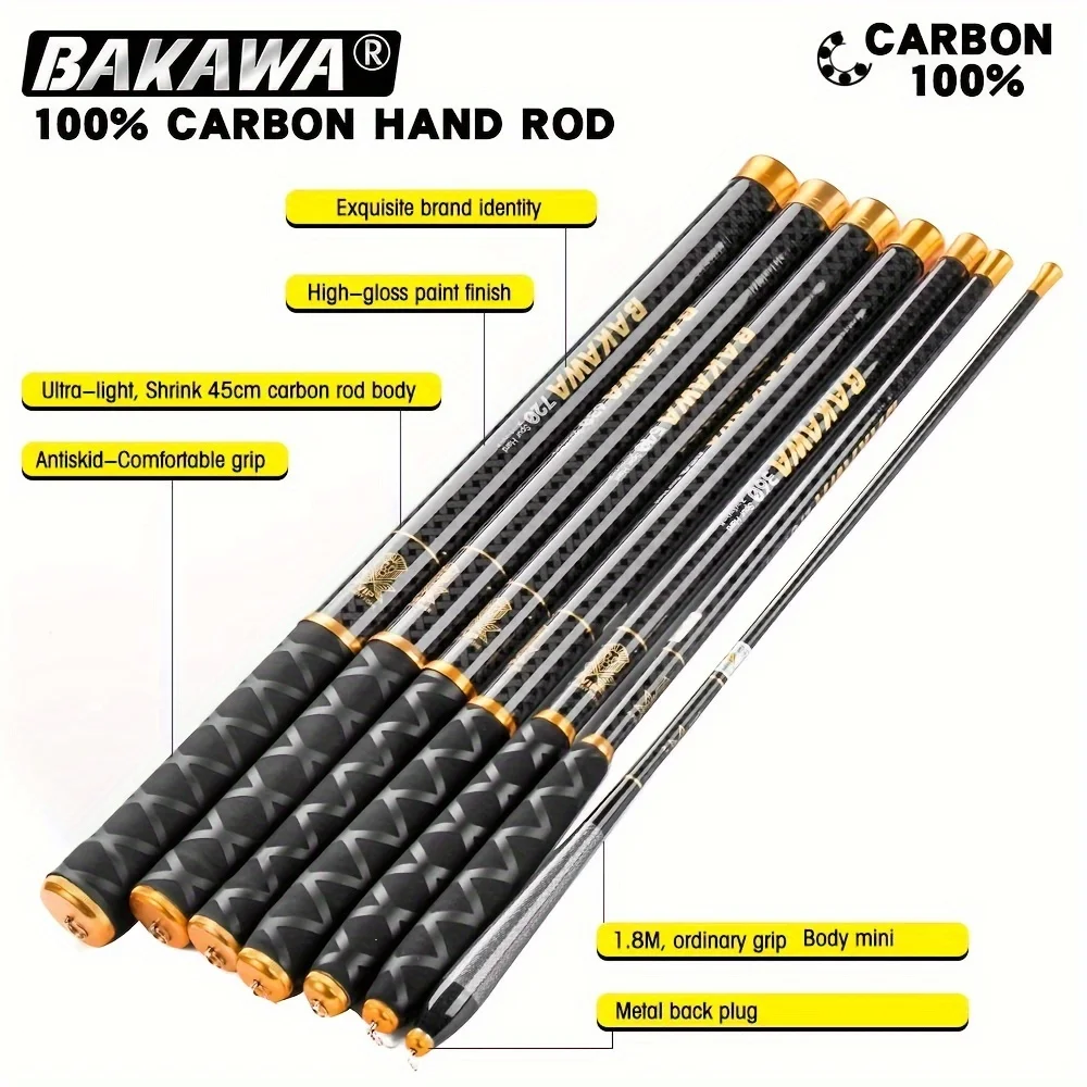 BAKAWA Ultraleichte Carbon-Angelruten 1,8M-7,2M Tragbare Teleskop-Reise-Mini-Stream-Feeder-Rute Harte Pesca Karpfen-Süßwasser-Angelrute – Detail 1