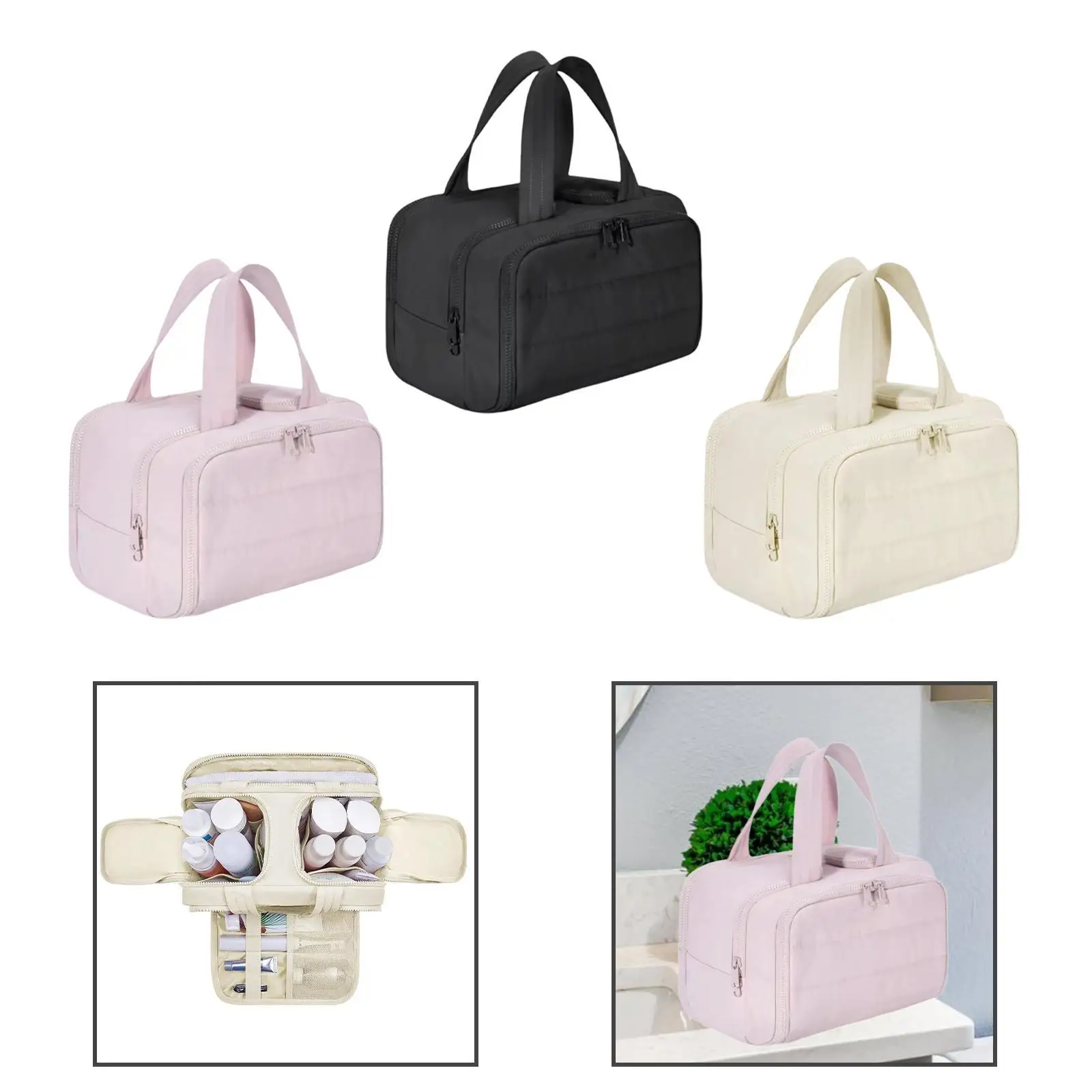 Open Toiletry Bag Large Capacity Handbag Multipurpose Make up Organizer Travel Makeup Bag for Trips Holiday Hiking Lady Camping