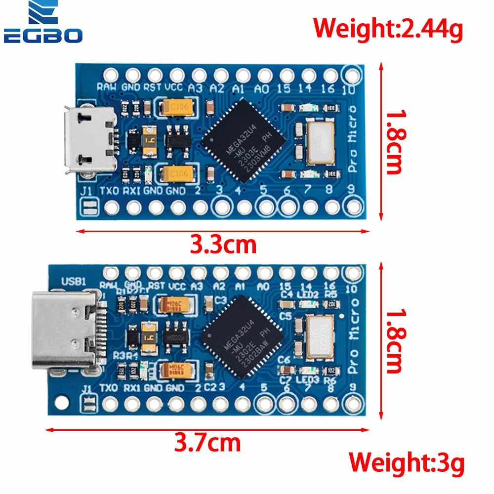 وحدة صغيرة برأس دبوس صفي للليوناردو من النوع سي ، USB صغير ، جديد ، ATmega32U4 ، egbo Pro ، 5V ، 16MHz ، 1