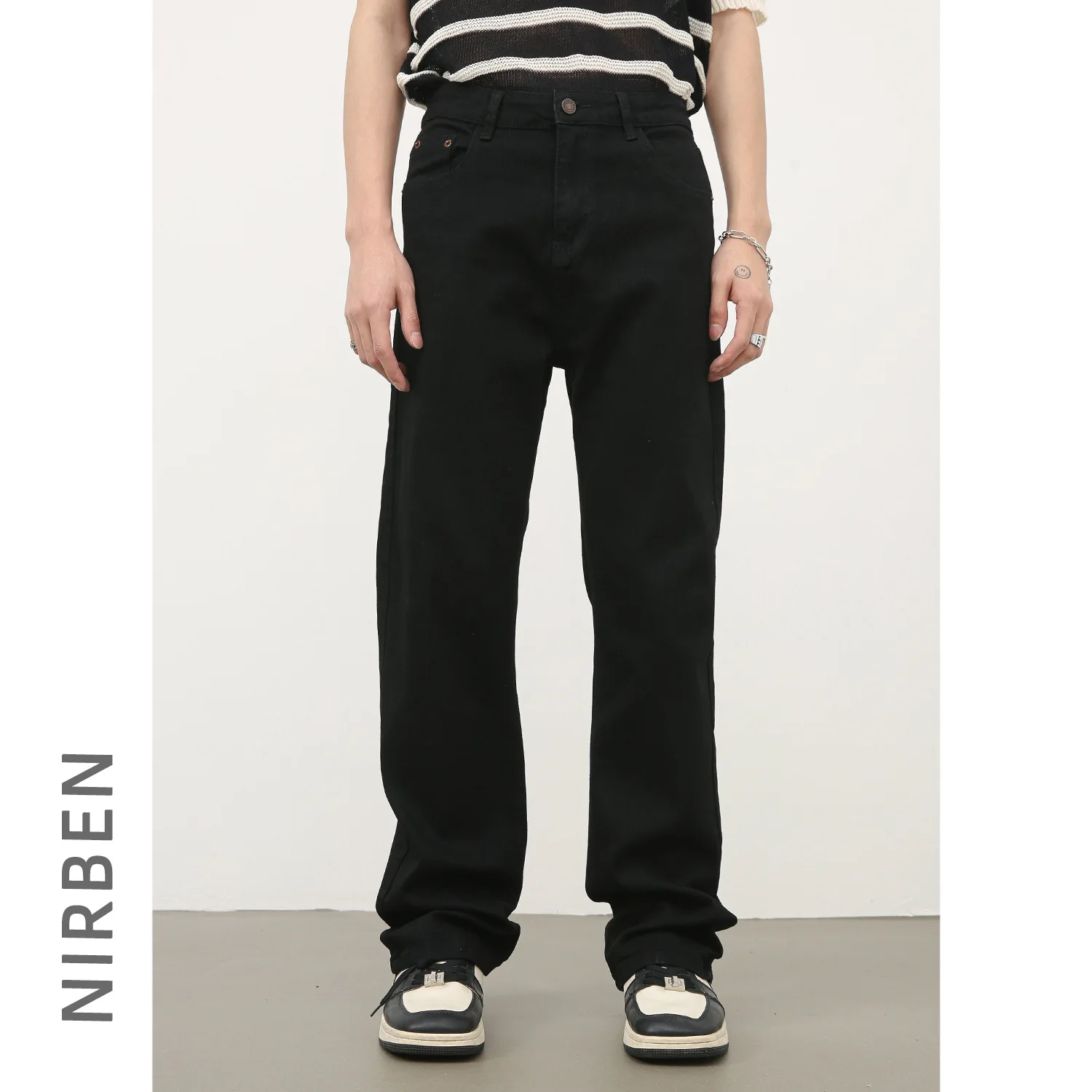 Denim Black Stretch Jeans Men's High Street Skinny Casual Pants Spring And Summer Straight Washed Pants