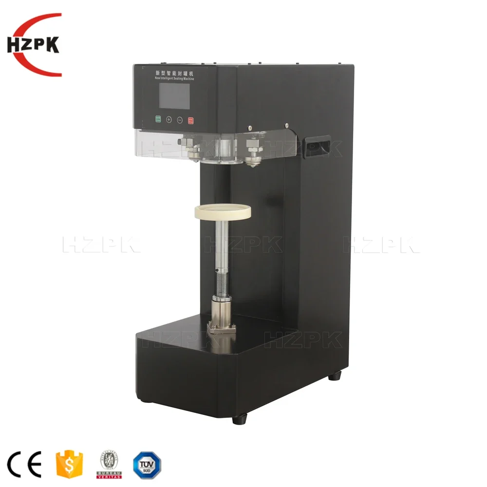 HZPK table top semi automatic intelligent plastic pet aluminum soda ring pull can tin can sealing machine non rotary