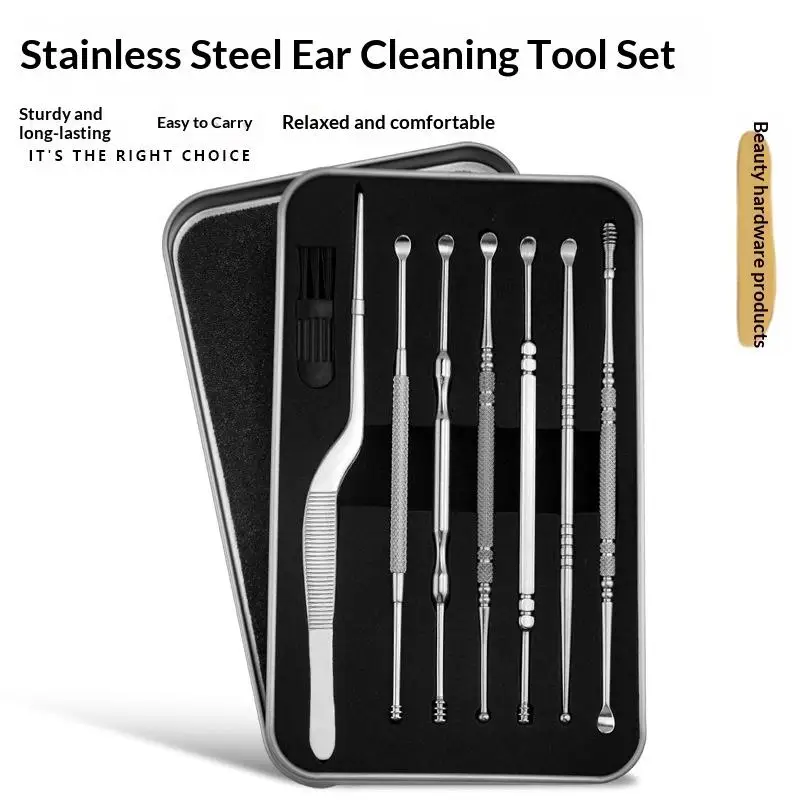 「7Pcs Stainless Steel Ear Pick Spoon Ear Wax Cleaner Removal Curette Ear Earwax Remover Cleaning Selection Care Tools」