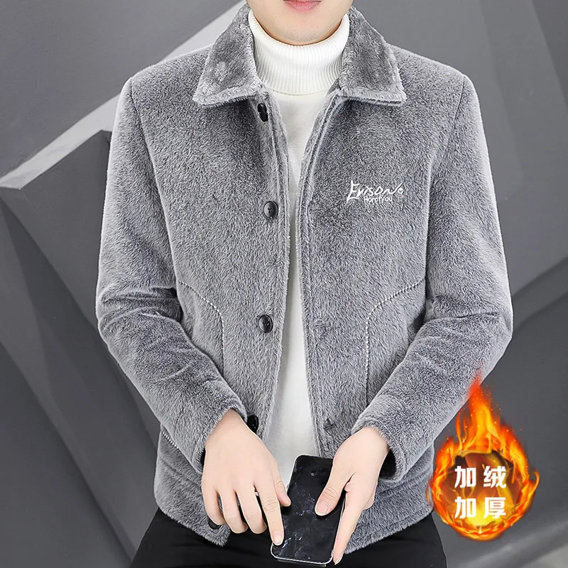 New Fashion Men\'s Fleece Jacket Turn Down Collar Thick Coats Thicken Warm Outwear Male Winter Streetwear Coa