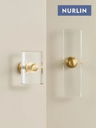 Nurlin Brass Acrylic Cabinet Drawer Wardrobe Door Furniture Rectangular Handle Knobs T-bar Pull