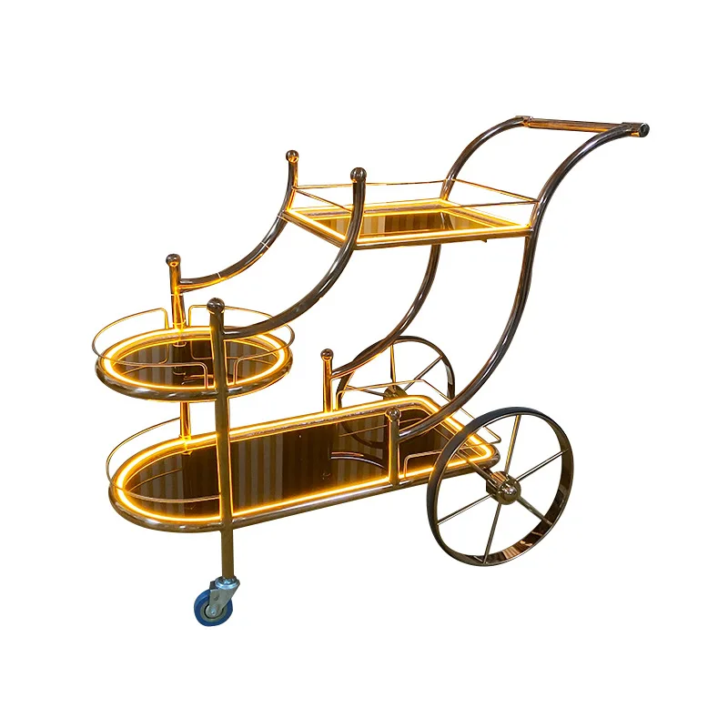 Bar Lichtgevende trolley Ktv Drielaagse wijnkar Voedselbezorgwagen Mobiele drankwagen Led-trolley