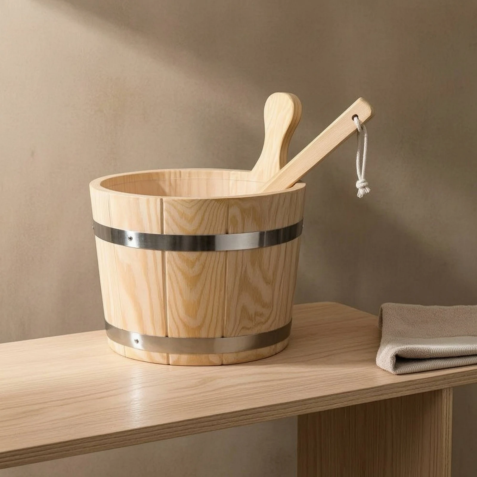 Wooden Sauna Pail with Ladle Wood Sauna Pail with Ladle 5L Traditional for Spa