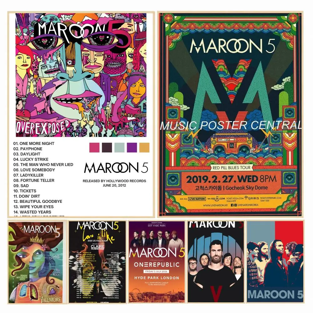band M-Maroon 5-N Poster Decorative Wall Art Sticker for Cafe Office Bedroom and Living Room