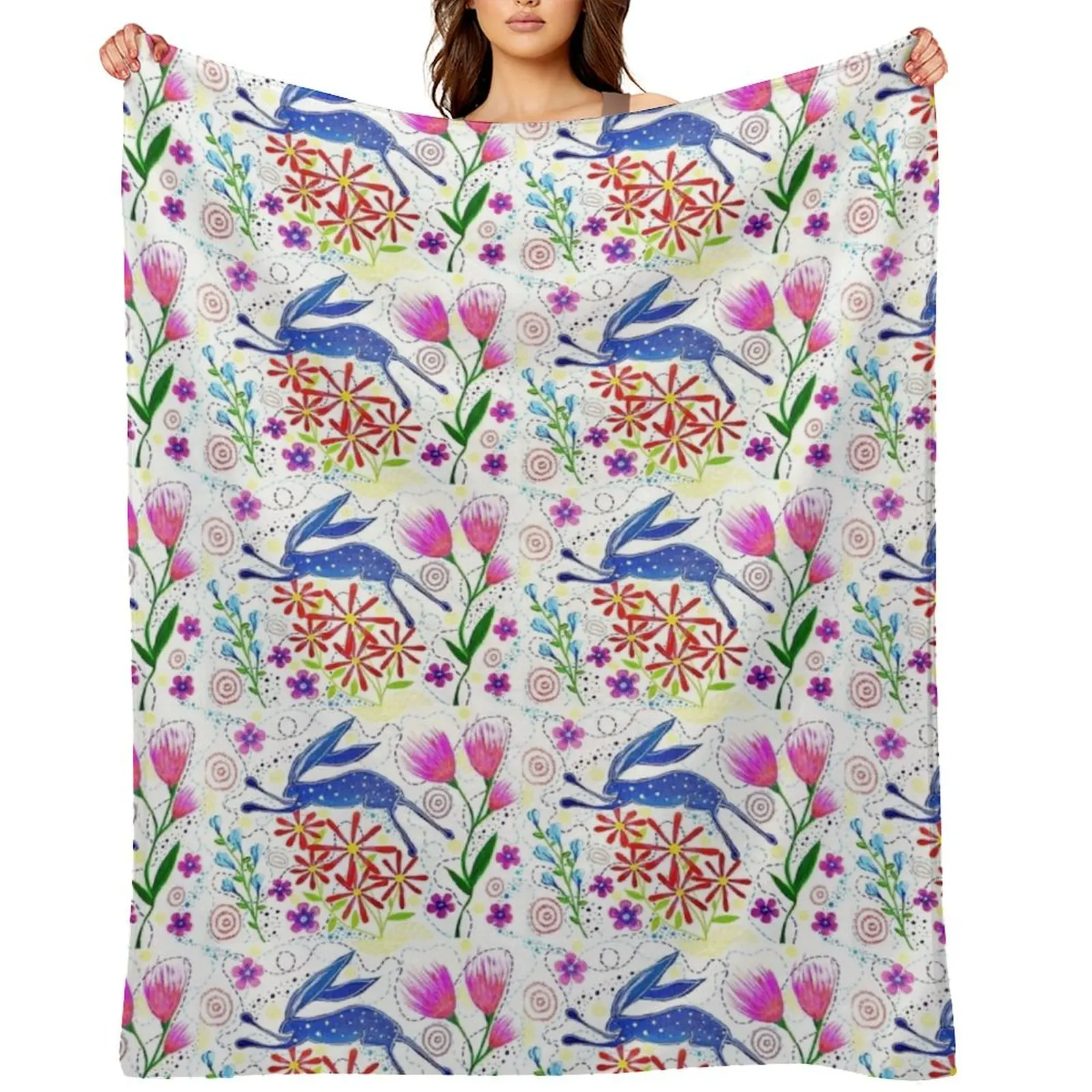 

Blue Rabbit with Flowers Throw Blanket for babies Heavy Bed Fashionable Sleeping Bag Blankets