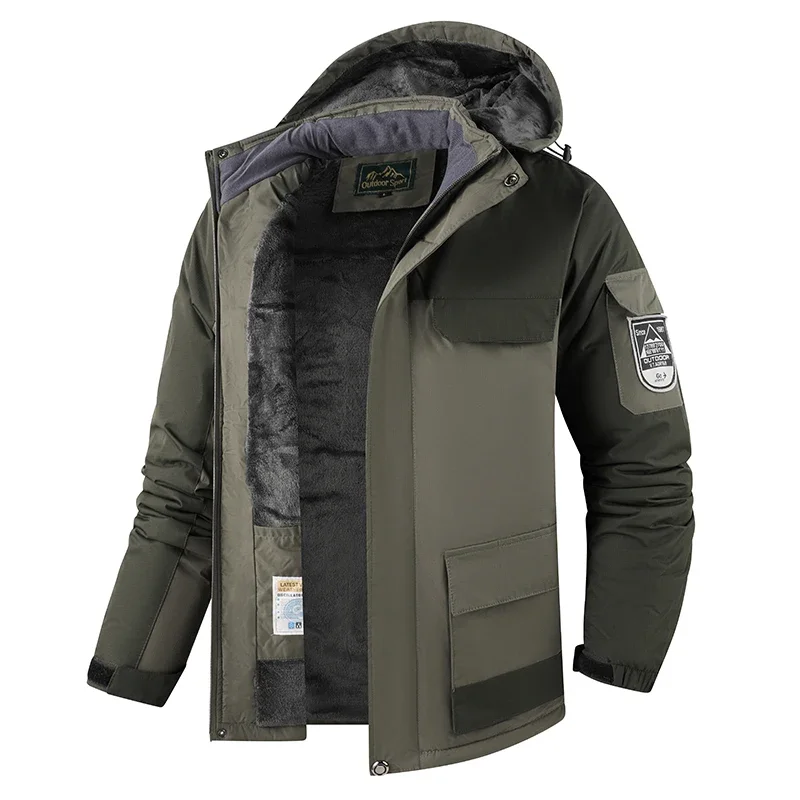 

Big&Tall Outdoor Jacket Men Plus Size Fleece Lined Hooded Coat Waterproof Winter Man Parkas Loose Plus Size Coat Hiking Outwear