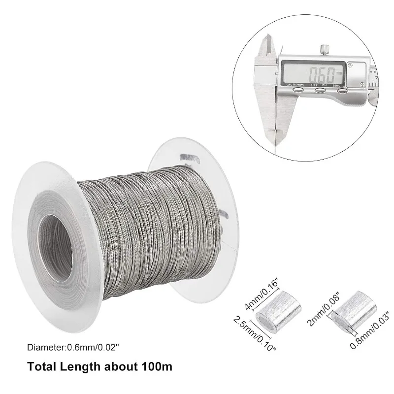 328 Feet/109 Yards 0.6mm Heavy Duty Picture Hanging Wire, 304 Stainless Steel Photo Frame Hanging Wire with 30 pcs Aluminum