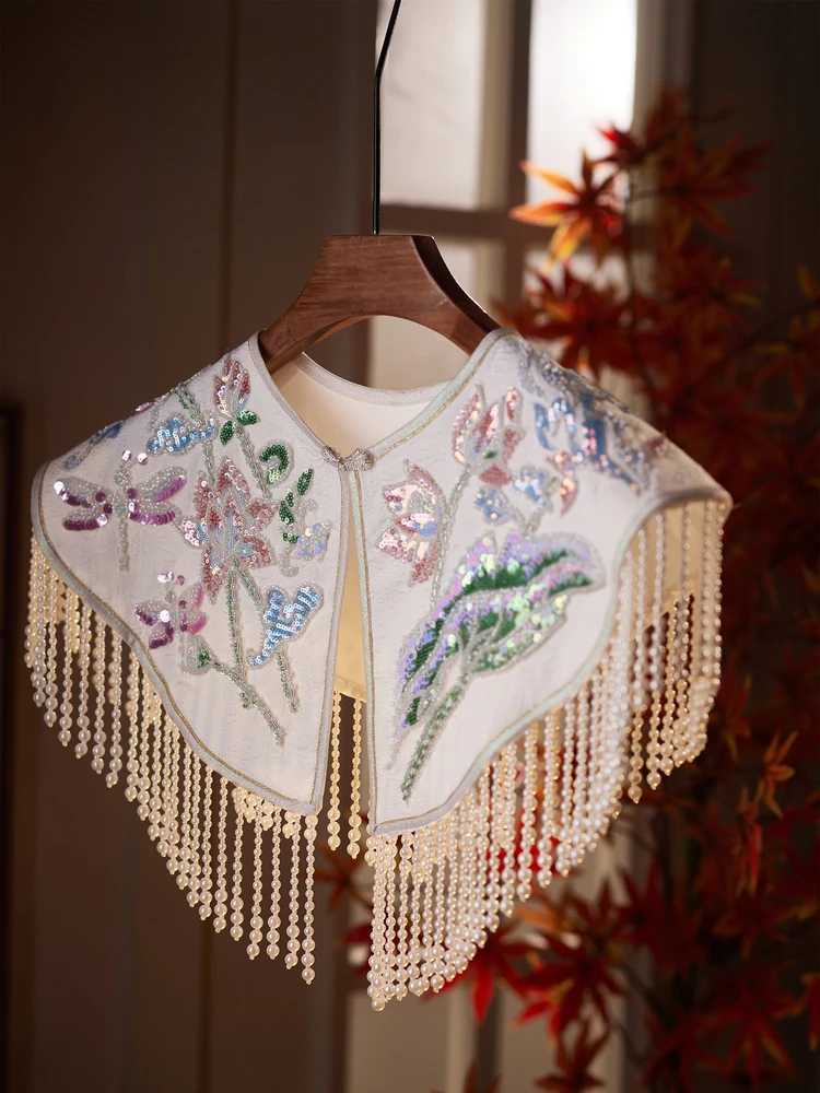 

Женское модное короткое пальто Princ Sle с бисером и кружевом, с воланами и бахромой на плечах, повседневное, свободного кроя, с открытым задом