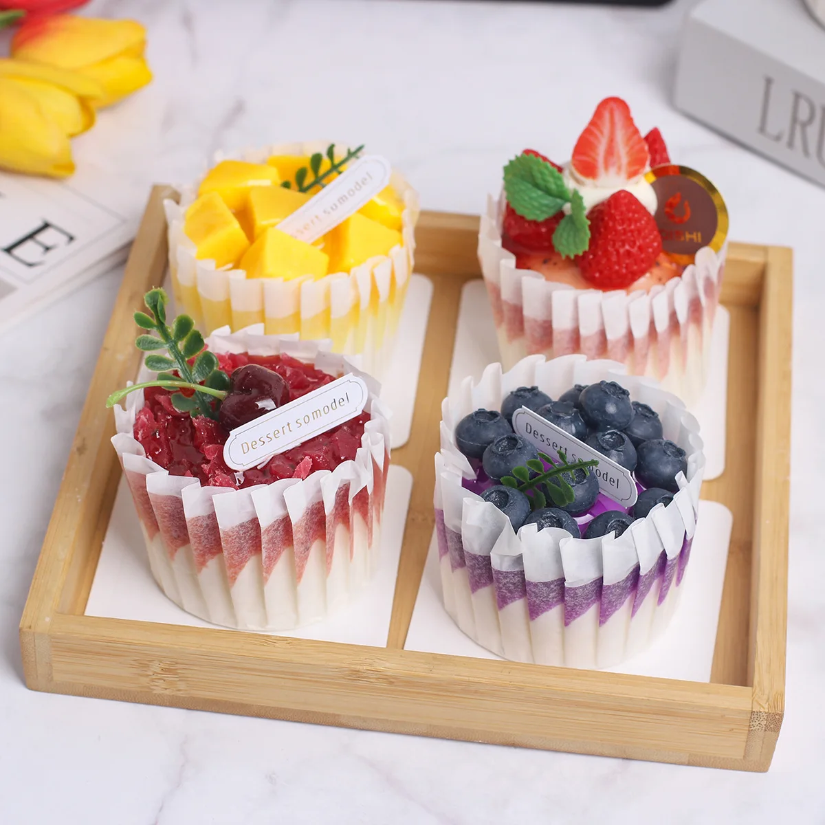 

Artificial Fruit Cream Cake Mango Strawberry Cake Dessert Model Refrigerator Sticker Home Kitchen Scene Simulation Decoration