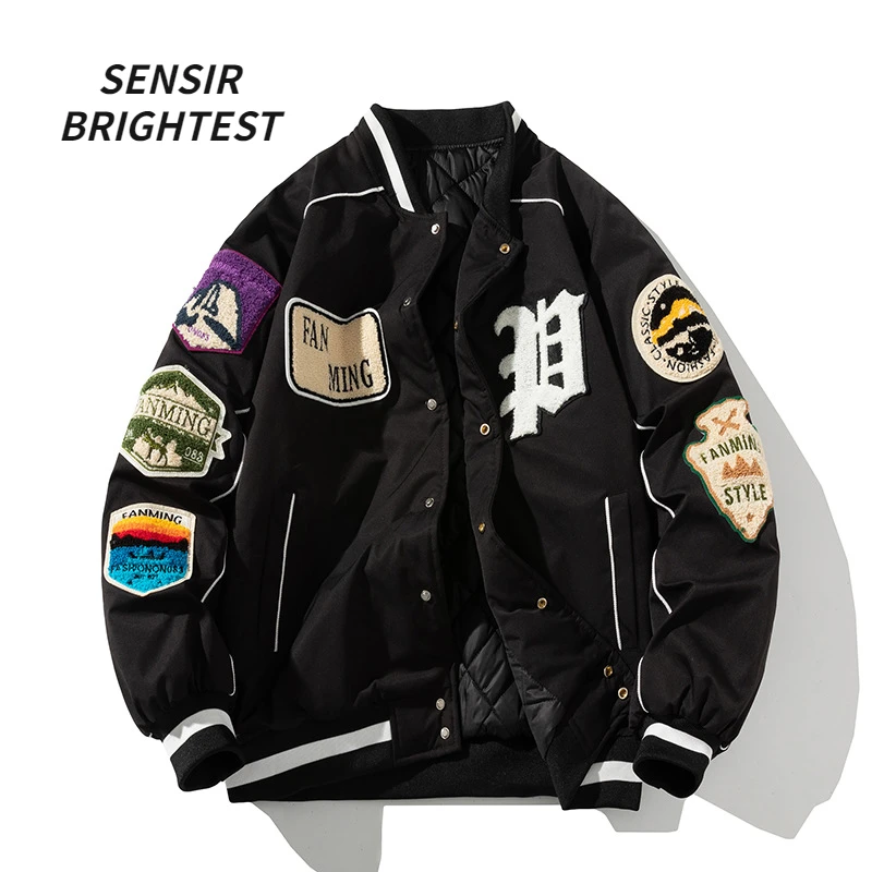 Winter American Street Embroidery Jacket Men's Baseball Shirt Heavy Cotton Coat Men's And Women's Spring  jacket