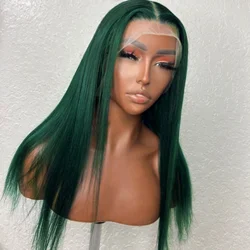 Perruque Lace Front Wig synthétique longue et lisse, couleur vert foncé, 13 tage, perruque en fibre thermique pour femmes