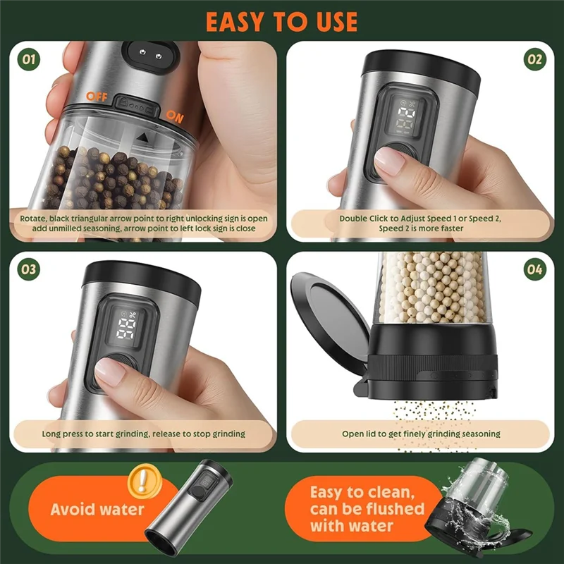 AC39-Electric Salt And Pepper Grinder Set Adjustable Grinding Speed Coarseness Rechargeable For Kitchen 1 SET