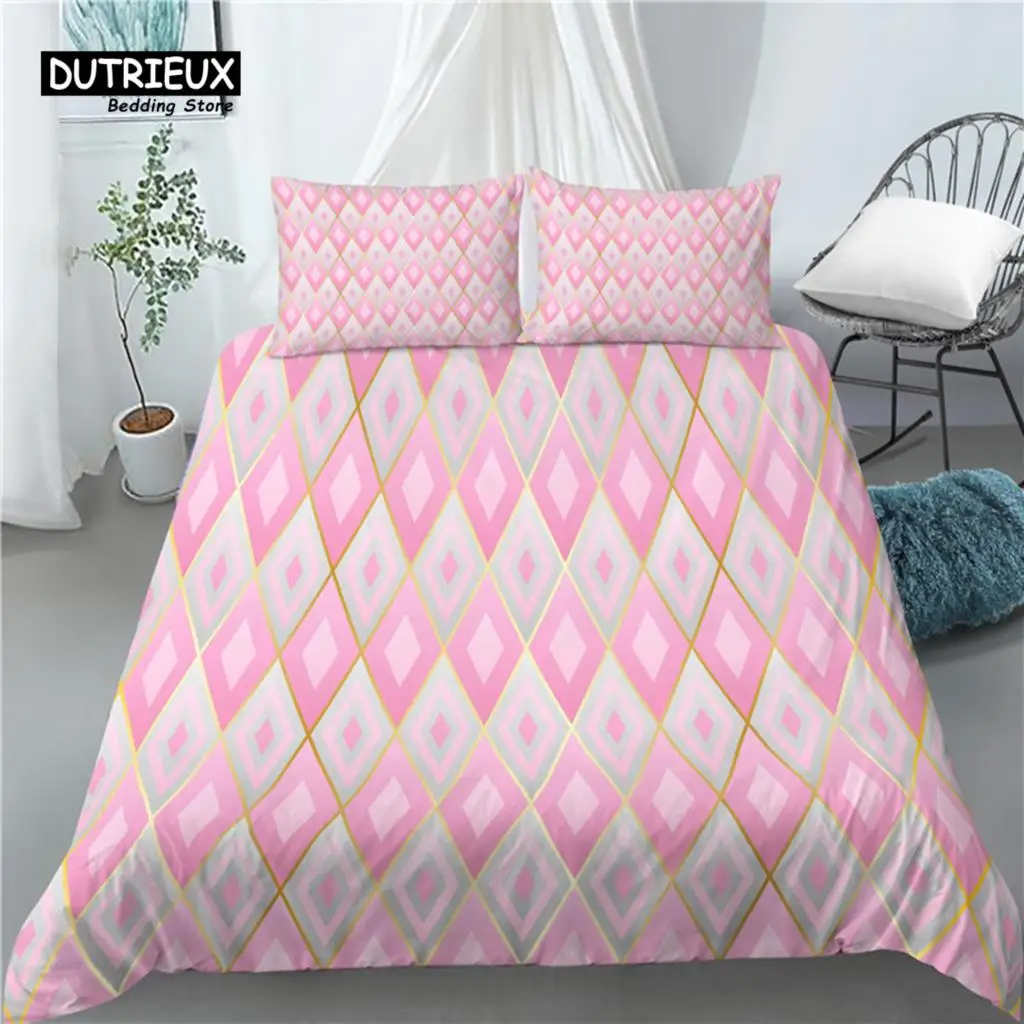 Home Living Luxury 3D Geometry Print 2/3Pcs Comfortable Duvet Cover PillowCase Bedding Sets Queen and King EU/US/AU Size