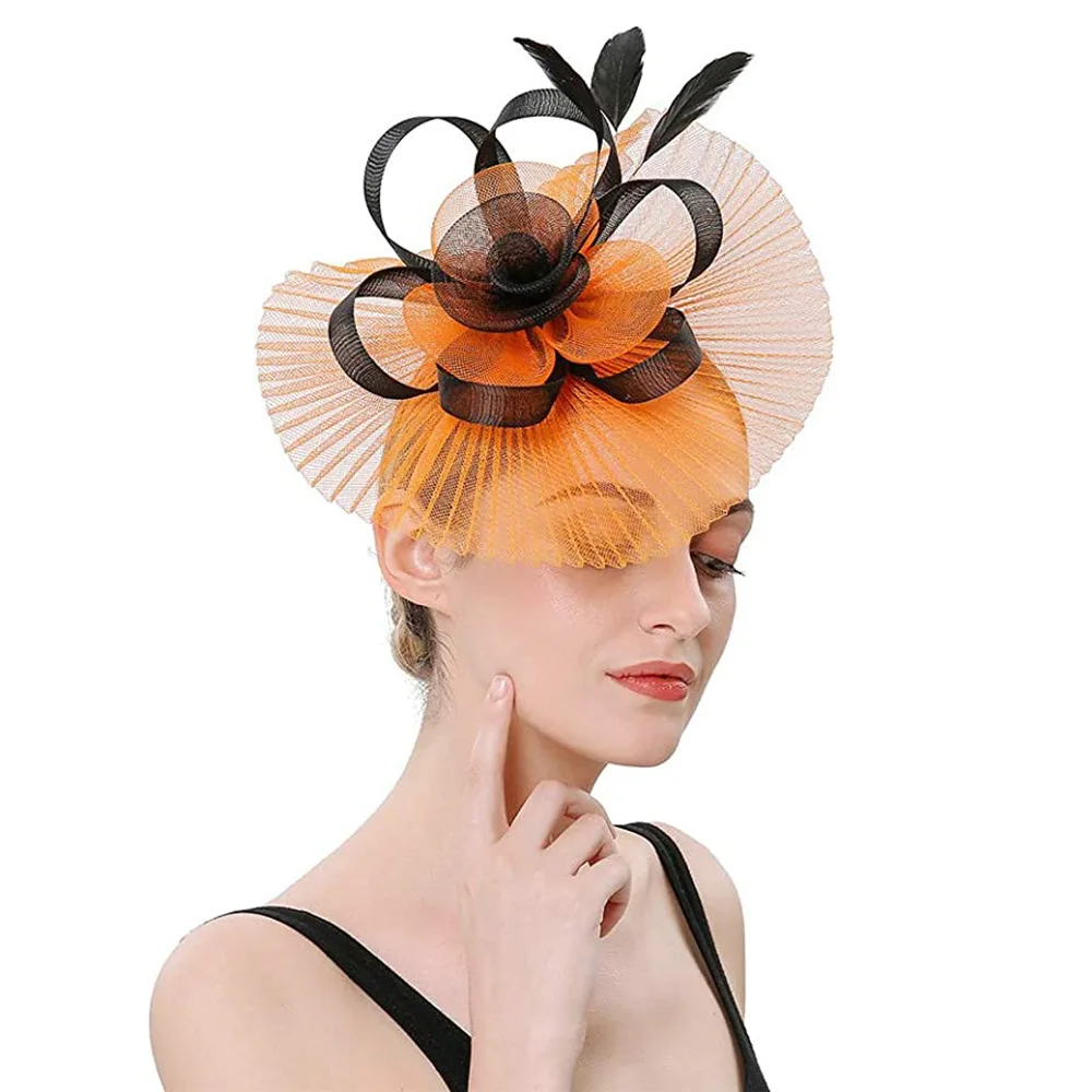 Fascinators For Women Elegant Charming Mesh Feather Headderss Cocktail Tea Party Hairbands Civil Wedding Hat Hair Accessories