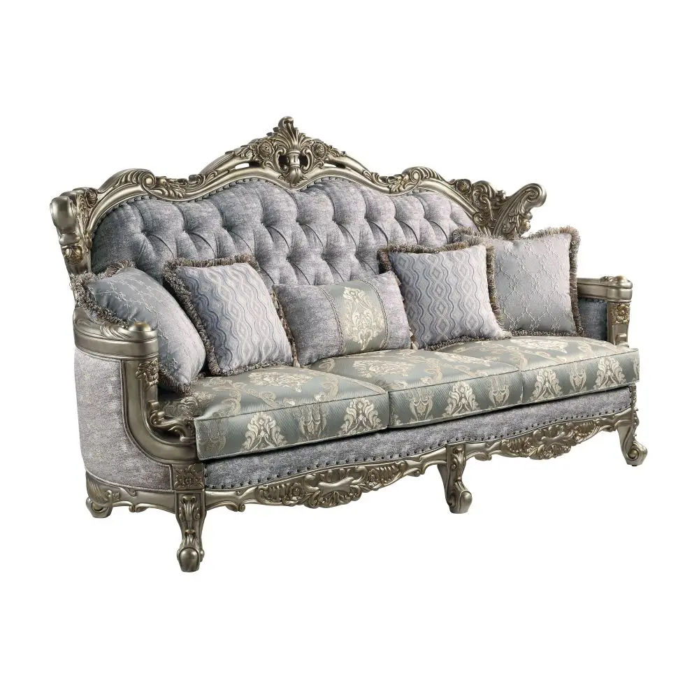 Miliani Sofa W/5 Pillows, Fabric & Antique Bronze Finish,No Assembly Required,Luxurious Button Tufting Living Room Sofa