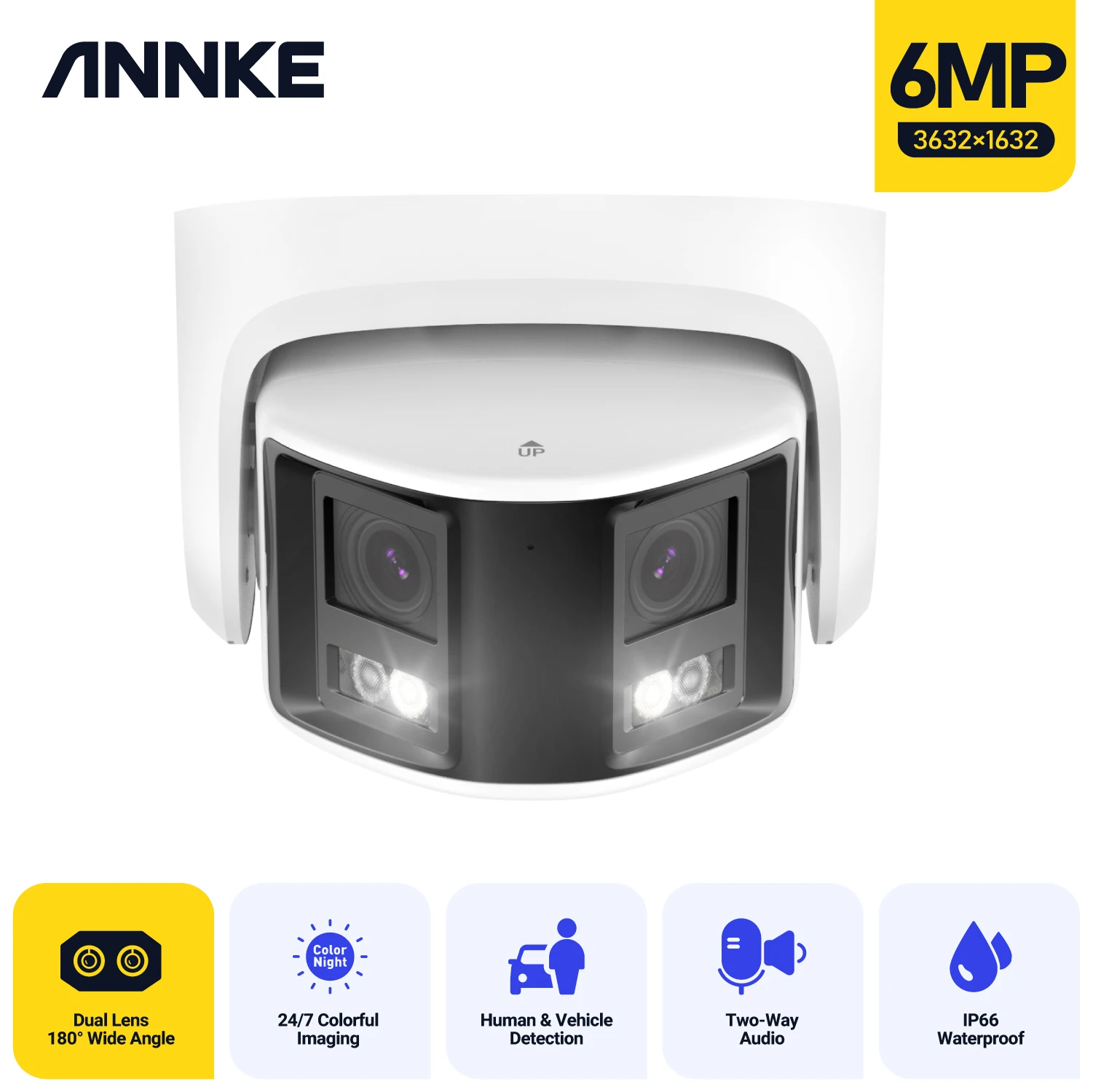 

ANNKE 4K Panoramic 180° Surveillance Camera Outdoor Night Vision Dual Lens Protection Security Camera 2 Way Audio CCTV Wide View