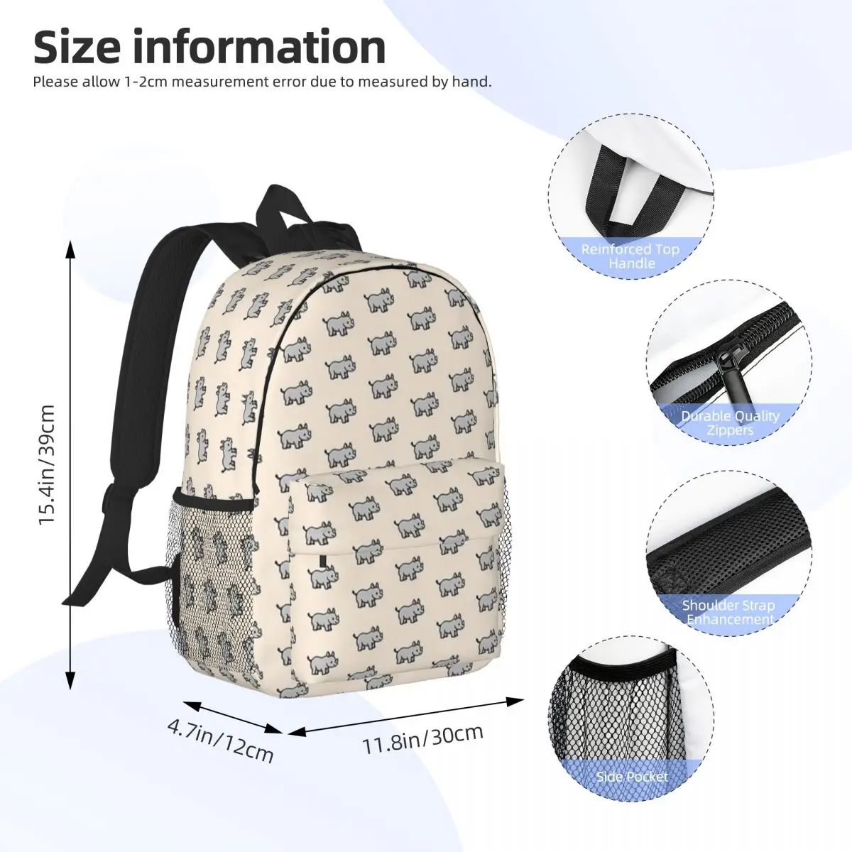 de rinoceronte para niñas y niños, mochila de estudiante de gran capacidad, mochila ligera e impermeable de 15 pulgadas