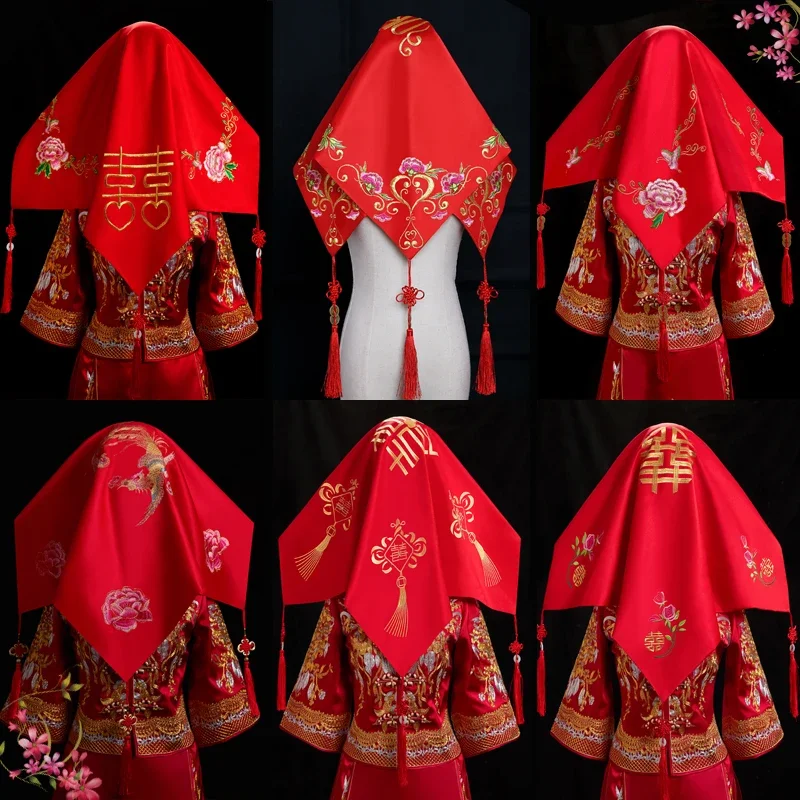 

Red hijab Chinese bride 2019 new red tassel wedding hijab embroidery classical show Wo suit hipa