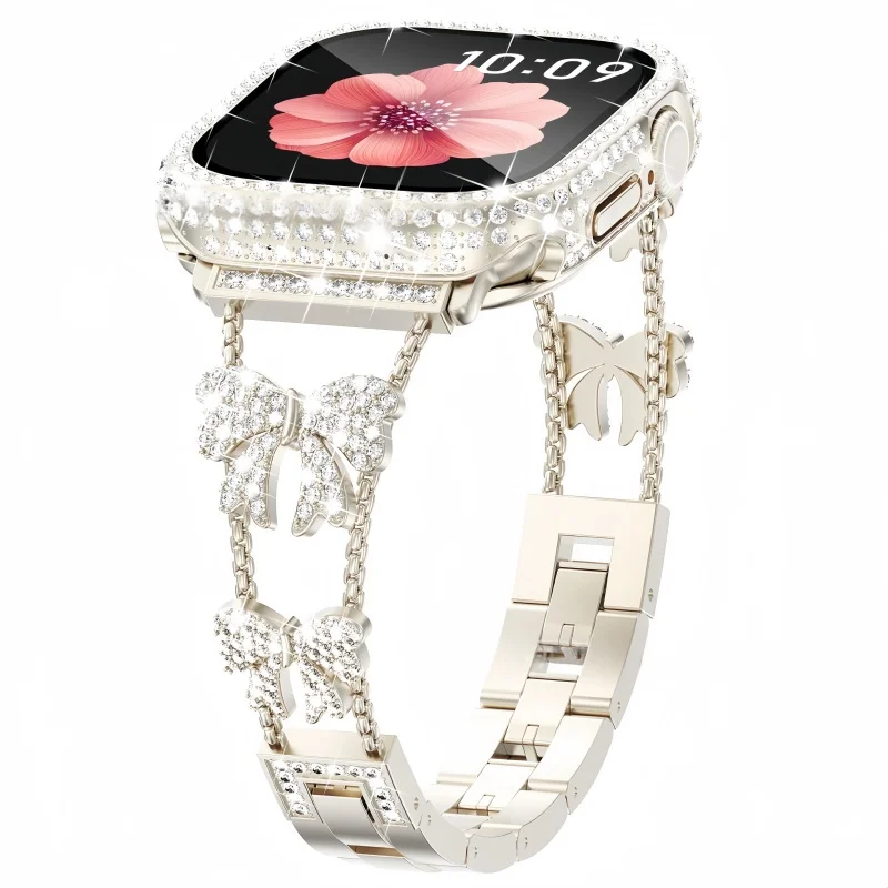 

Metal Strap For Apple Watch Band 49mm 10 9 8 7 45mm 41mm Women Bling Diamond Bracelet for Iwatch Series 6 5 4 SE 44mm 40 42 46mm