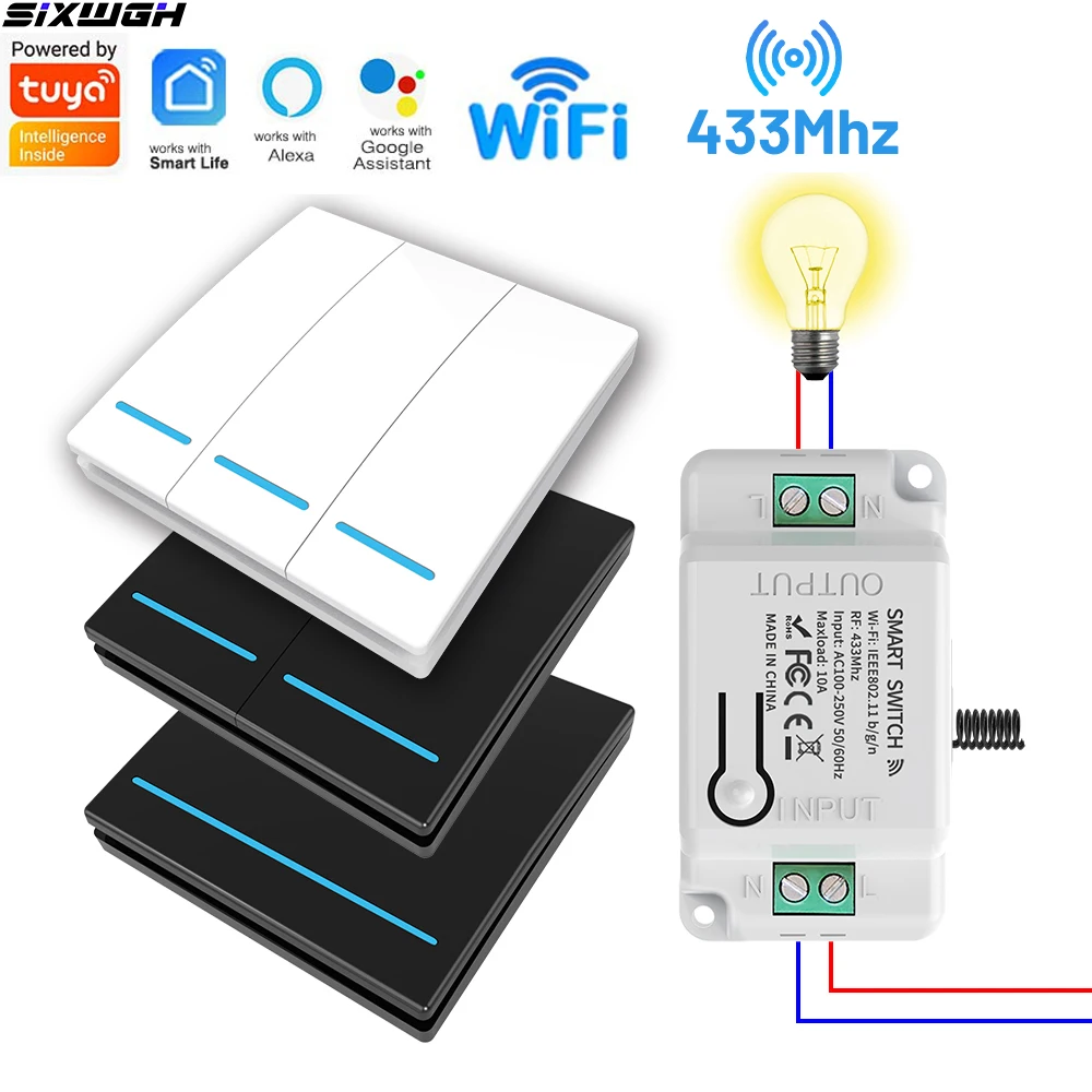 Tuya WiFi Smart Switch Wireless Remote Control Timer Switch Compatible with Smart Life Alexa Google Home Voice Control
