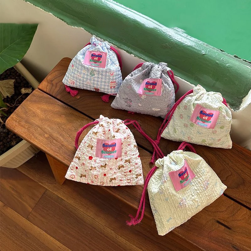 

Ladies' Makeup Bags Cute Korean Cartoon Printed Drawstring Portable Compact Storage Bags Multifunctional Coin Purses For Girl