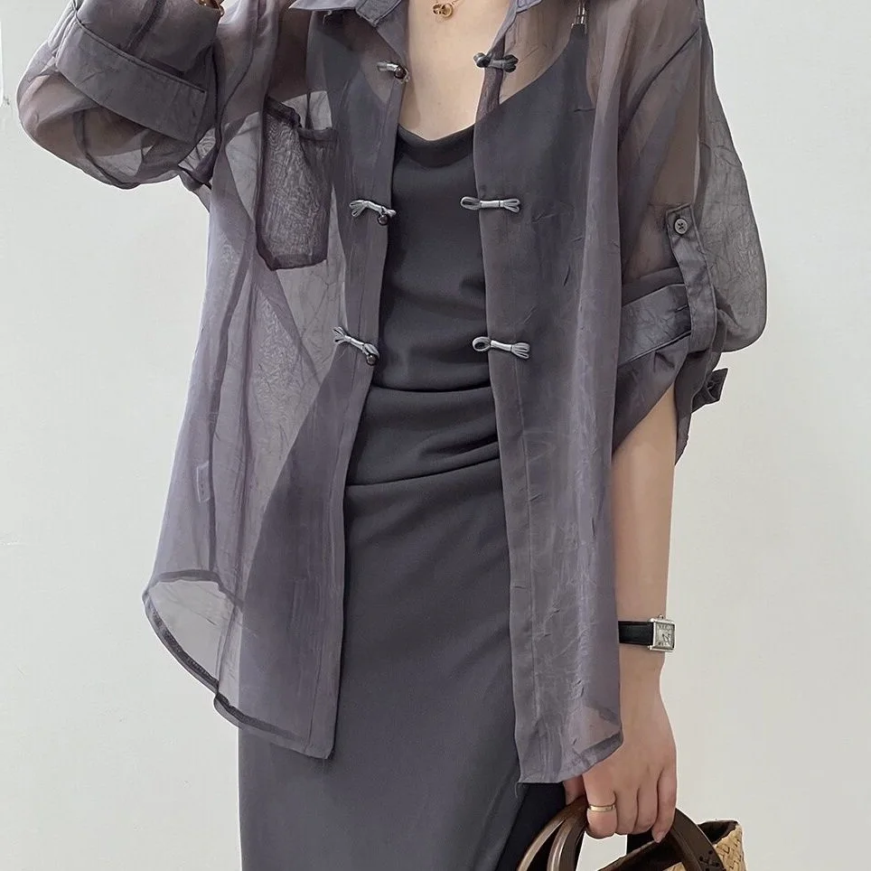 

New Chinese Style Buckle National Style Shirt Women's 2026 New Summer Suspender Dress Thin Sun Protection