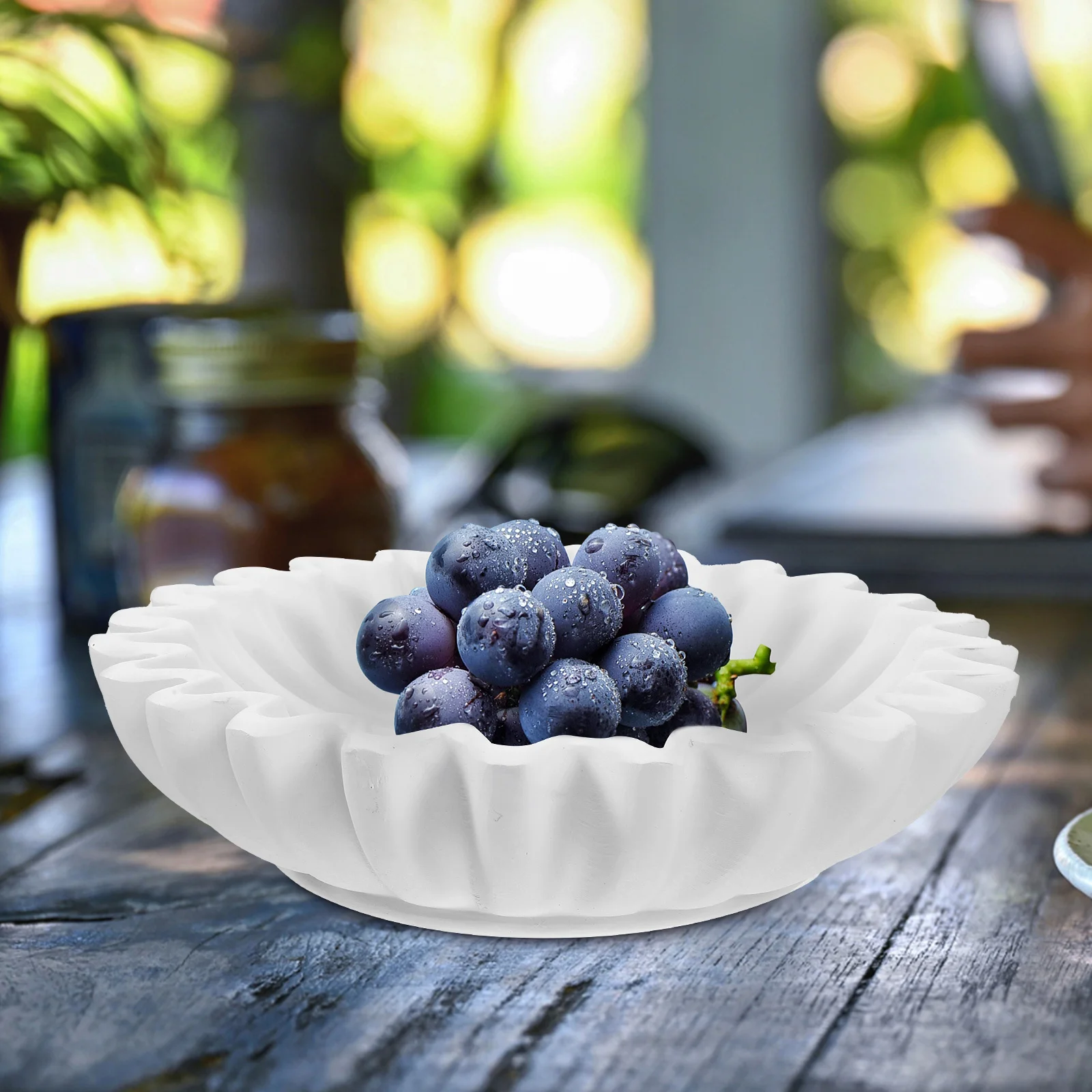 

Craft Decorative Bowl Ceramic Desktop Organizer Unique Grooved Edge Artistic Touch Living Room Jewelry Storage