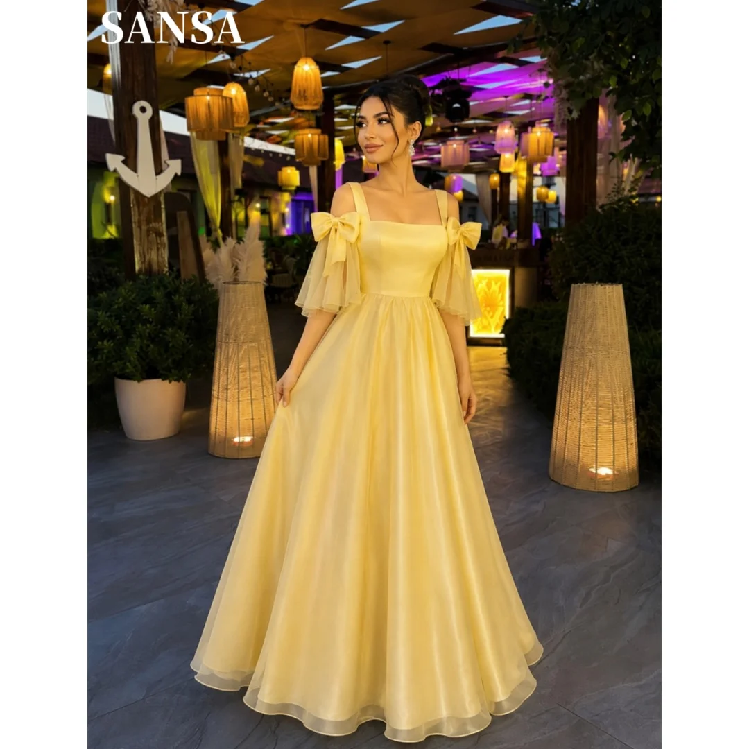 Sansa Customized Spaghetti Strap Prom Dresses Bow Tulle Multilayer Pleated Vestidos De Noche Floor Length Formal Evening 2026