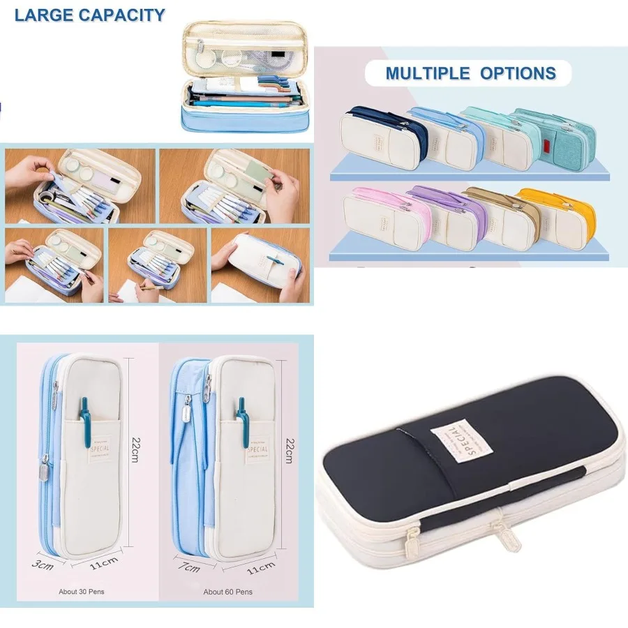 

Large Storage Pencil Case with Zipper for Office and Travel Use: Big Capacity Pouch Organizer for Pens Stationery and Accessori