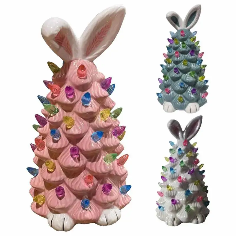 Cute Bunny Tree Easter Decorations Ceramic Bunny Figurine Indoor Home Bedroom Office Decor Tabletop Bunny Rabbit Tree Home Decor