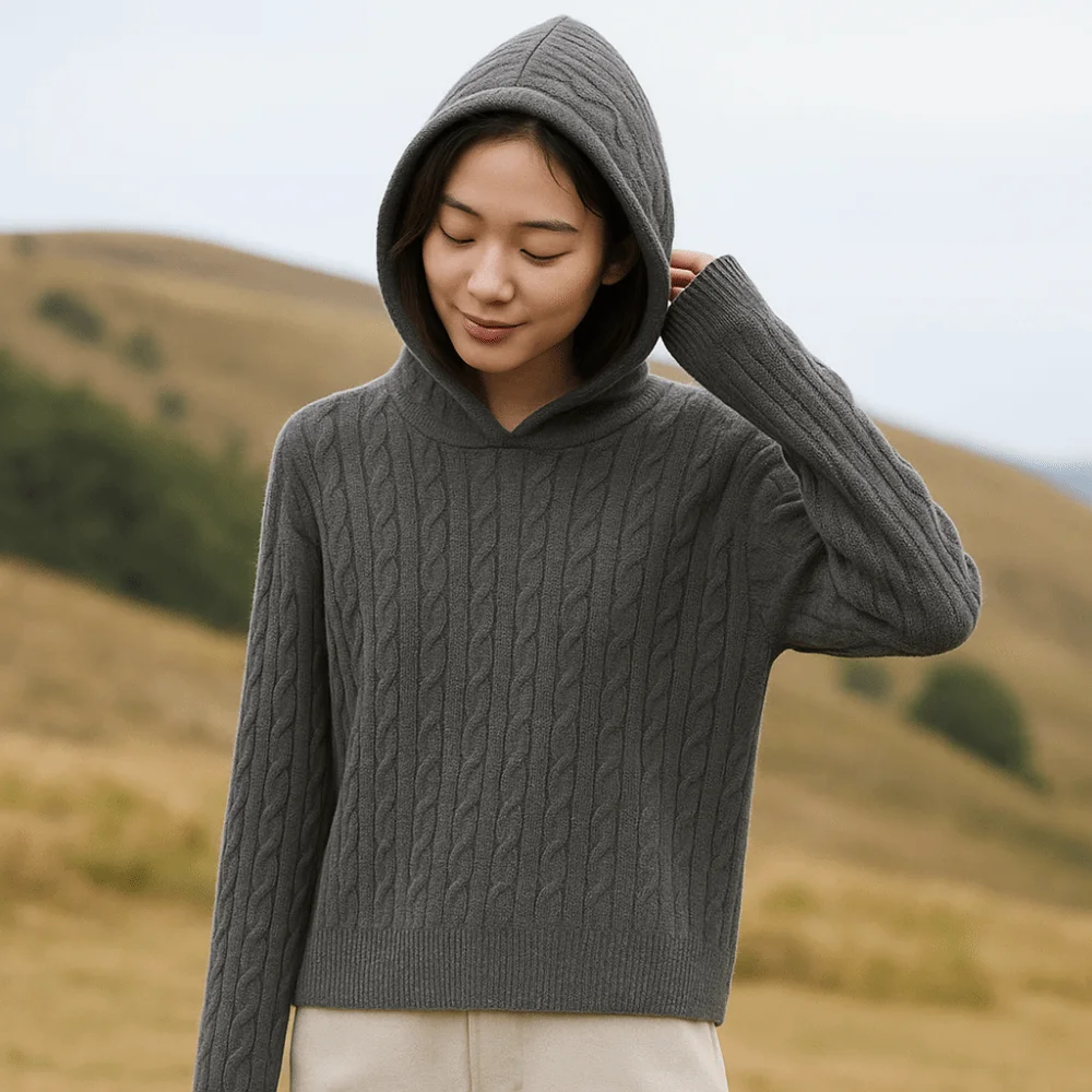 

Aesthetic Long Sleeve Knitted Hoodies Casual Pullover Hooded Sweatshirts Simple Loose Hooded Knitted Sweater Women