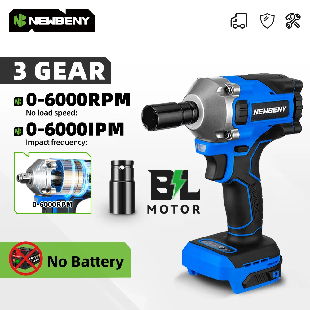 

Аккумуляторный ударный гайковерт NEWBENY 1000 Нм, бесщеточный, 3-скоростной, эффективный инструмент для ремонта автомобилей, совместим с аккумуляторами Makita 18В.