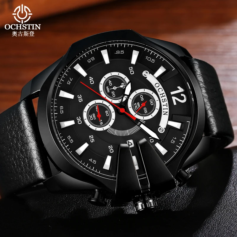 

OCHSTIN наручные часы с кожаным ремешком, мужские кварцевые часы, мужские повседневные водонепроницаемые многофункциональные часы, мужские классические часы
