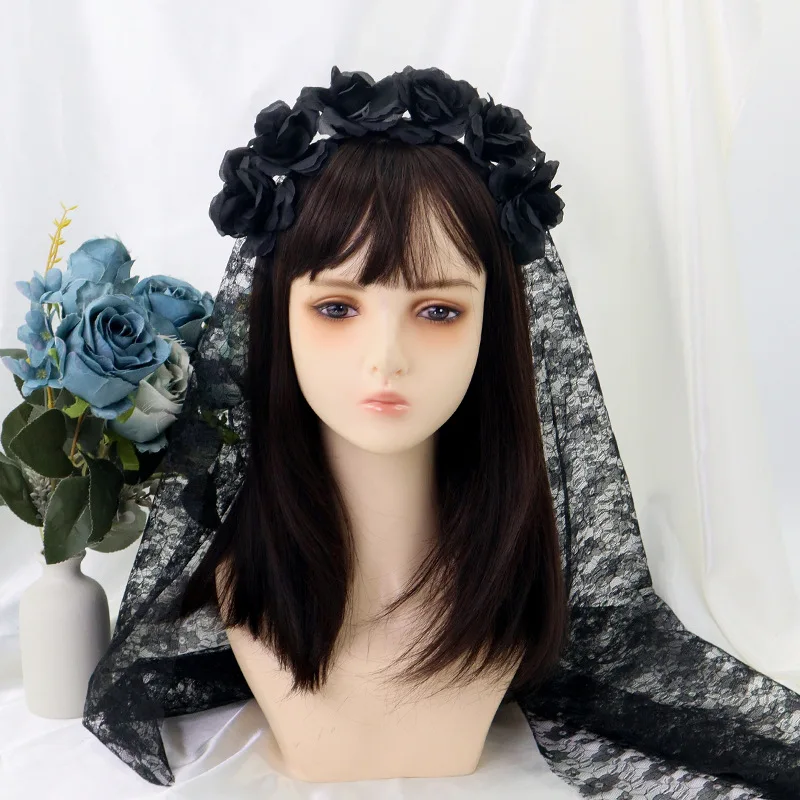 2026 Halloween Ghost Bride Veil Day of The Dead Party Headband Hair Accessories Headband with Flowers Accessory Toy Gifts