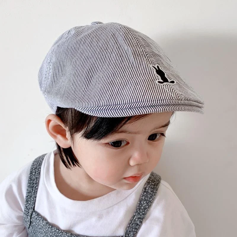 Korean Solid Color Children Berets Stripe Cotton Thin Fashion Simple Kids Hats & Caps Berretto Baby Caps for Boys Girls