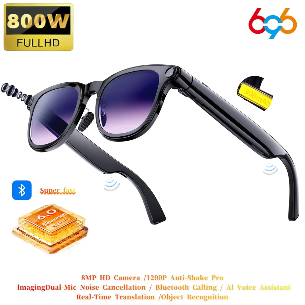 

Eyewear Camera Shoot Audio Video Music Player Bluetooth Call Sunglasses Men Smart Glasses AI Assistant Real-time Translation