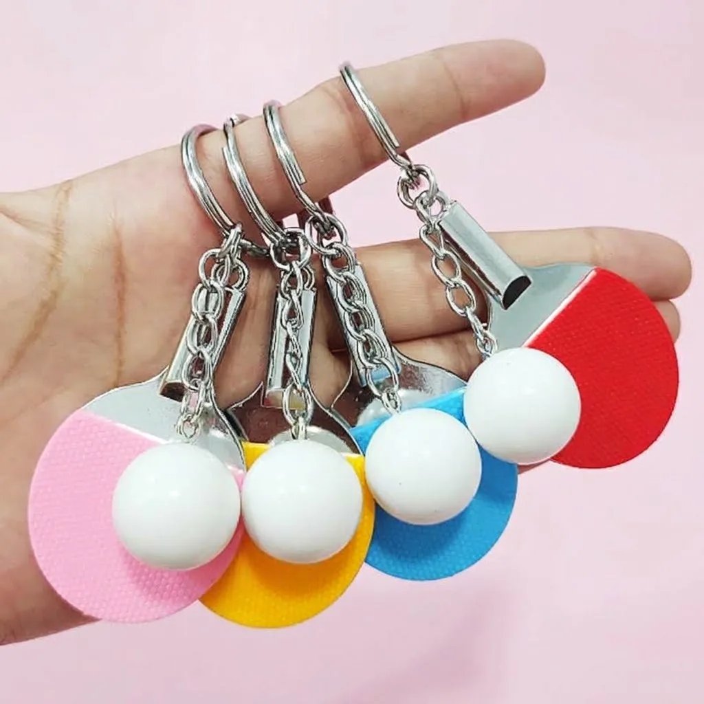 Multicolor Table Tennis Racket Pendant, Souvenir Table Tennis Keychain Ball, Sports Style Keyring Gift Accessory