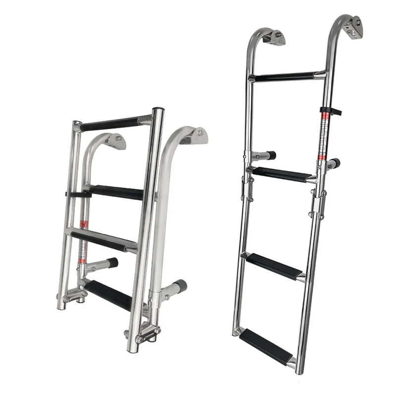 Alastin Boat Accessories Marine 4 Step Folding Ladder Boat Marine Stainless Steel Pontoon Ladder Polished 2+2 Step