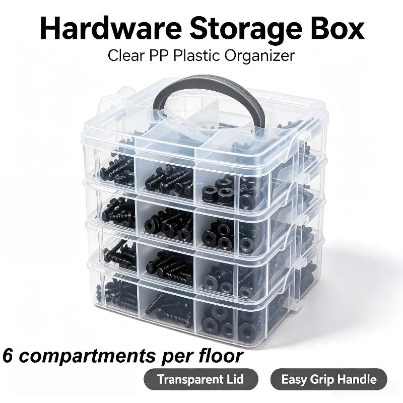1 Set Multi-Layer Screw Bolt Parts Sorting Box Stackable Plastic Hardware Storage Box Handheld Desktop Parts Storage Case