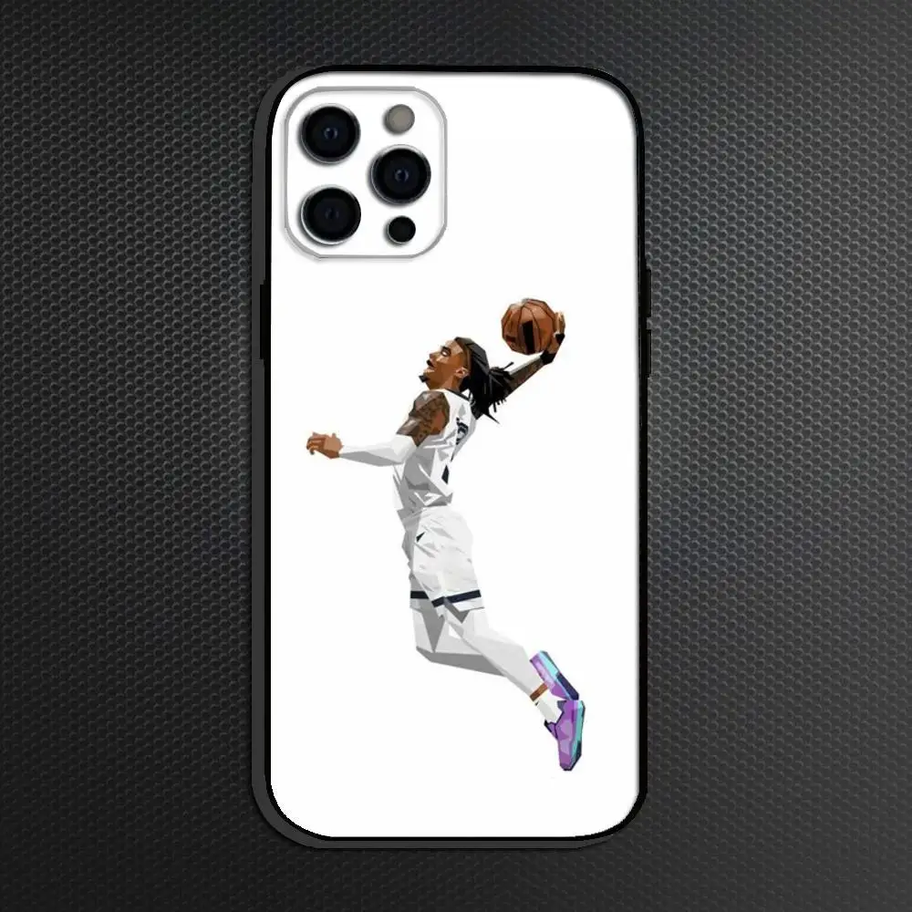 حافظة هاتف كرة السلة Ja Morant 12 لهواتف iPhone 16,15,14,13,12,11 Plus,Pro Max, أخرى غطاء أسود ناعم