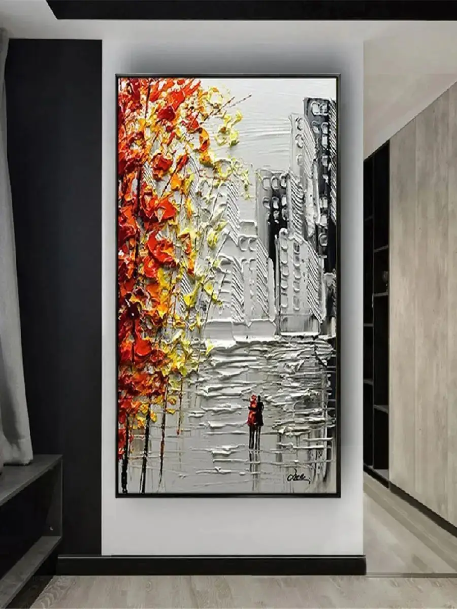 Handpainted Abstract Oil Painting on Canvas Rainy Day Wall Art for Home Living Room Salon Decor Unique Artwork for Modern Hom