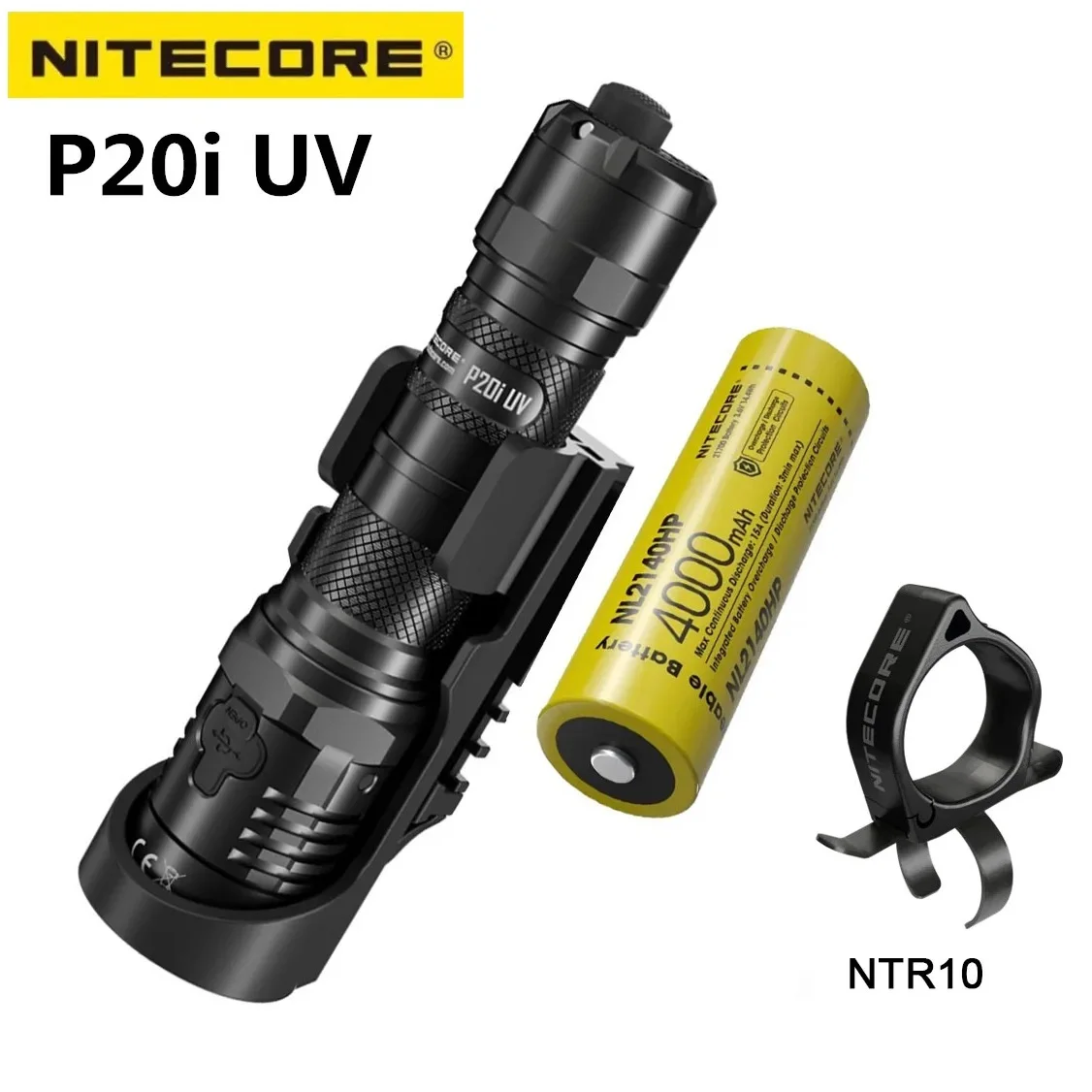 NITECORE P20i UV Tactical LED Flashlight 1800Lumens LED USB-C Rechargeable Dual Light Source Torch with Battery for Self Defense