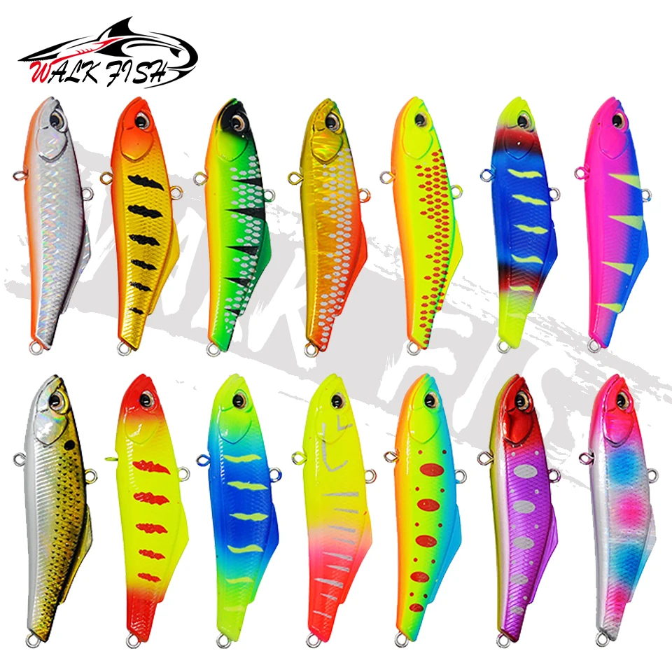 WALK FISH 1PCS 70mm 15g New VIB Fishing Lure Artificial Bait 3D Eyes Swimbait Vibration Sinking Hard Lures Fishing Tackle