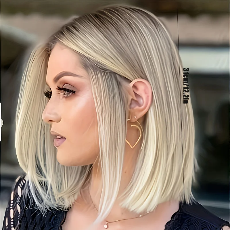 Women's gradient platinum blonde short hair, synthetic fiber wig is suitable for everyday wear and various places image 3
