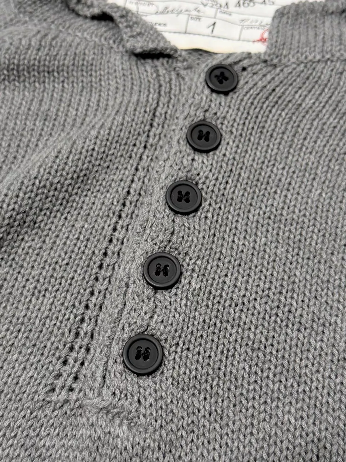 Grey Roll‑Edge Button Crew‑Neck Long‑Sleeve Knit Sweater view 6
