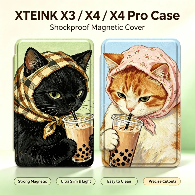 Milk Tea Cat Magnetic Protective Case for XTEINK X4Pro X3 X4 E-reader Anti-fall Protective Shell Custom X4Pro E-Book Case Gifts
