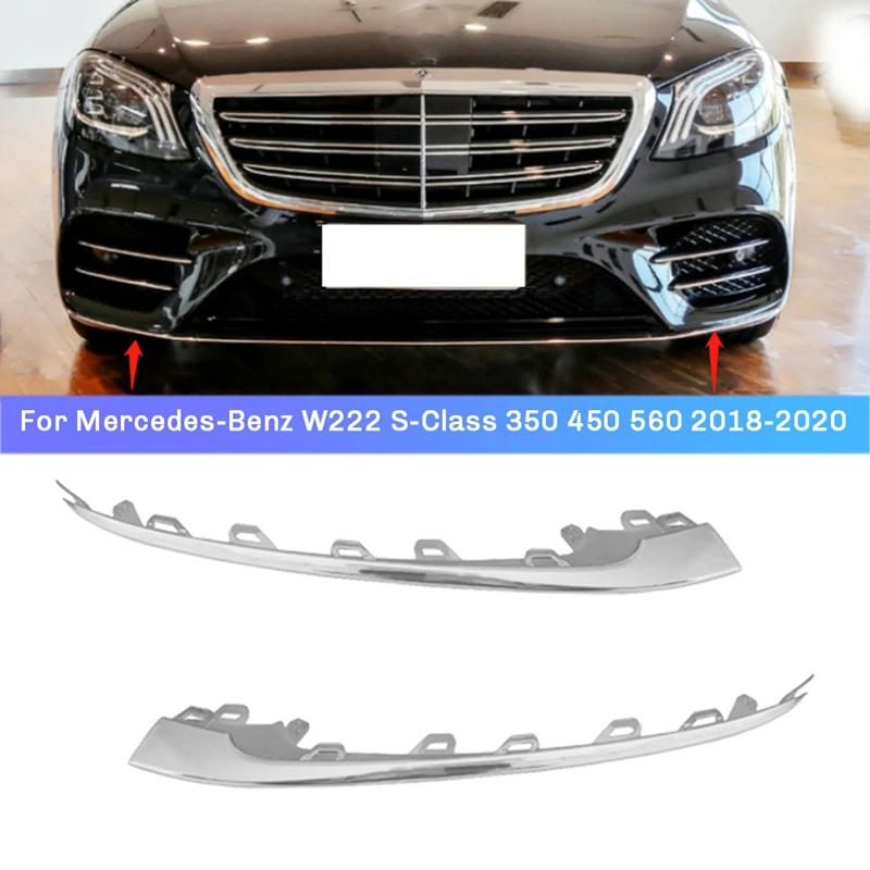 AU05 -1Pair Front Bumper Bright Strip Lip Trim Chrome Molding For Mercedes W222 S450/560 2018-2020 A2228857700,A2228857800